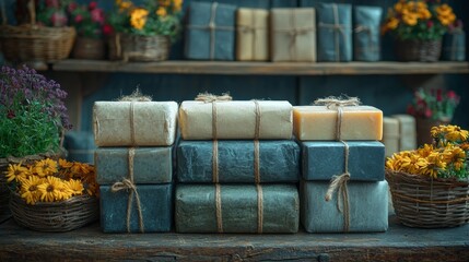 Colorful Gift Boxes Displayed in a Flower Shop