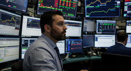 Fototapeta premium Man Reviewing Stock Charts in Wall Street