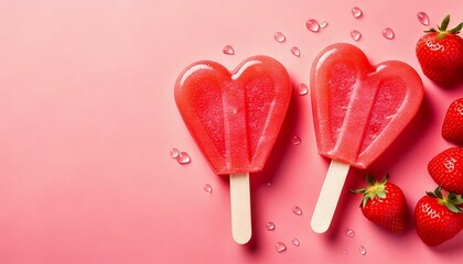 Różowe lody w kształcie serca lub lizaki na różowym tle. Tło walentynkowe
