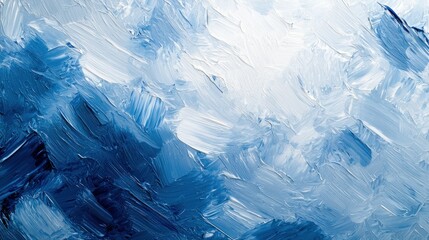 Blue and white oil paint strokes on canvas, textured background.