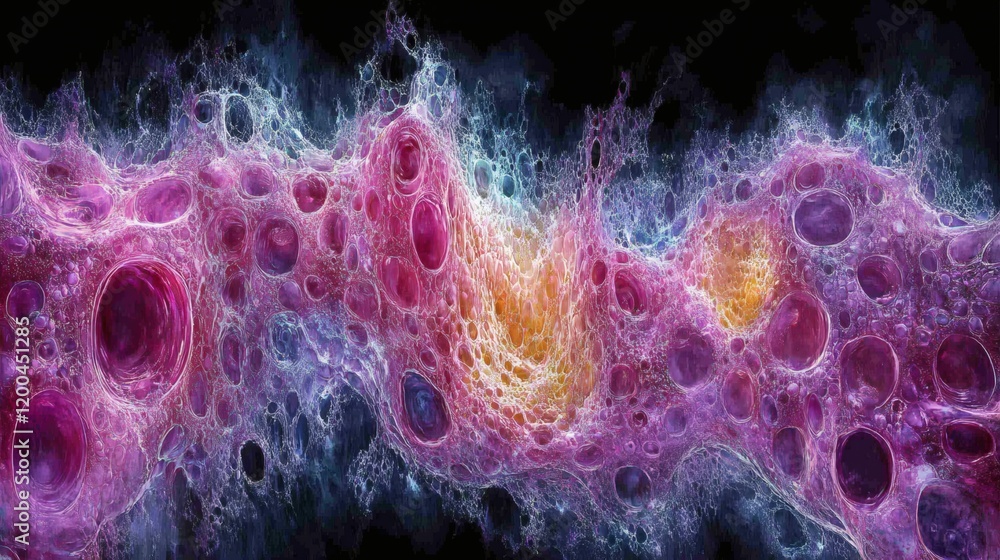 Poster abstract cosmic nebula with vibrant colors and circular forms