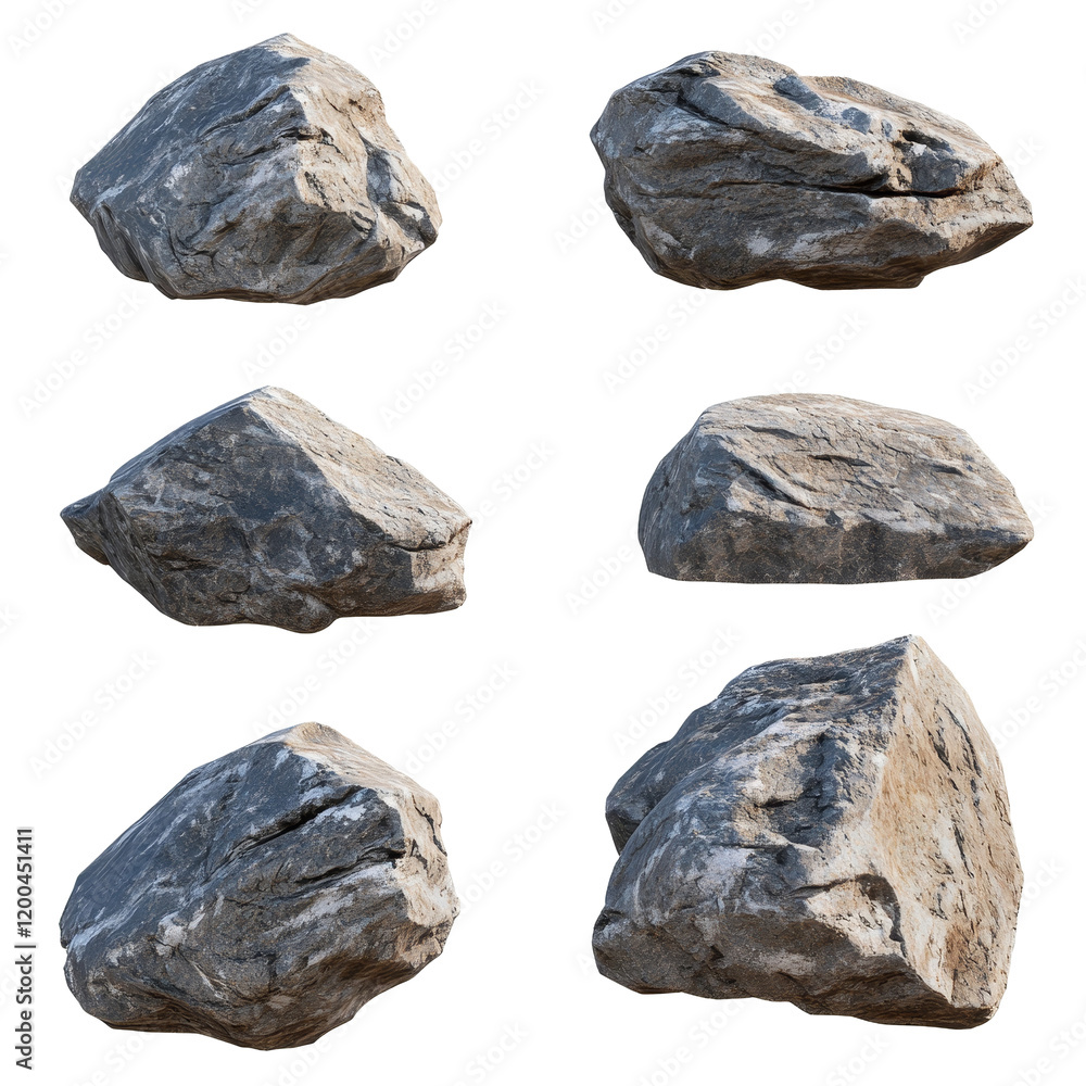 Aufkleber a collection of boulder rocks isolated on a transparent background for artistic and design purposes,