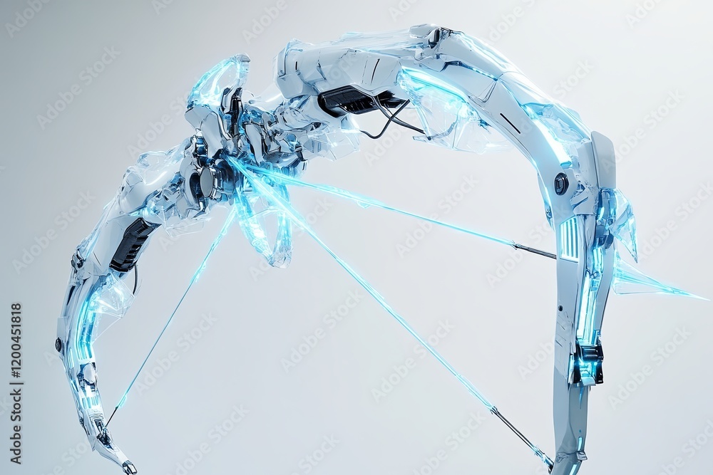 Poster futuristic robotic bow designed for precision targeting and high-tech performance in modern archery.
