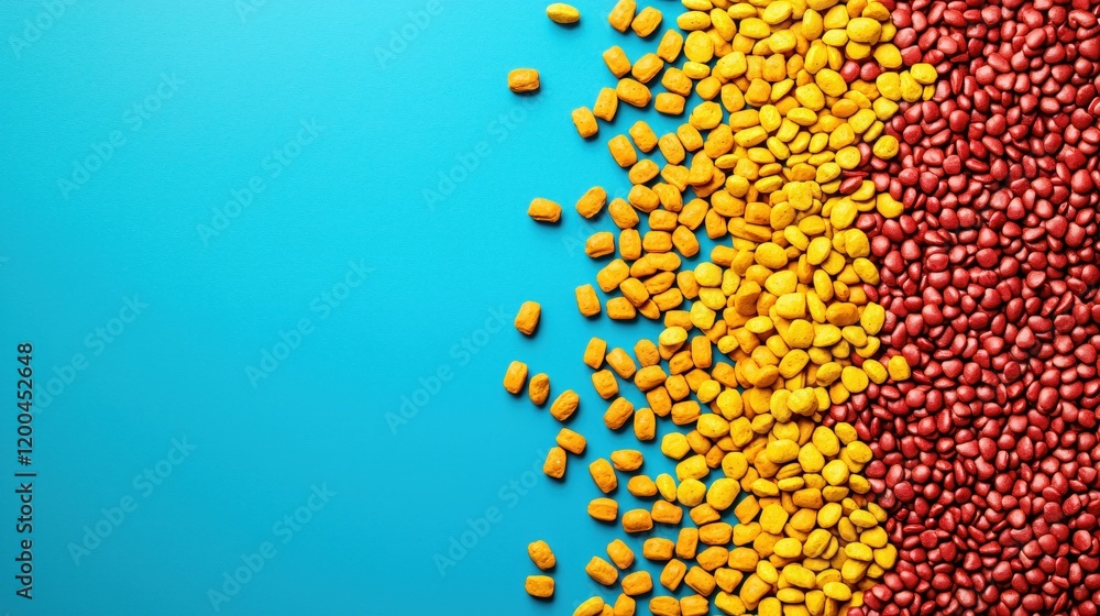 Poster vibrant yellow and red pebbles on blue background colorful stone texture design element