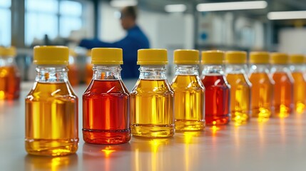 Amber Liquid Bottles in a Modern Laboratory Setting