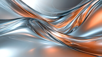 Smooth abstract background with gradient waves in silver and orange tones