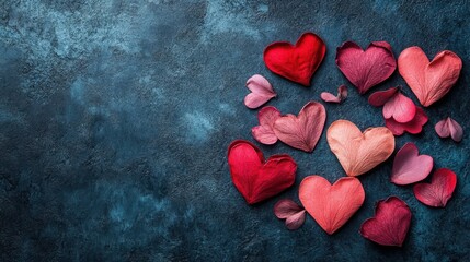 Obraz premium A vibrant array of red hearts scattered across a serene blue surface, symbolizing love and affection that brightens the day of every admirer.