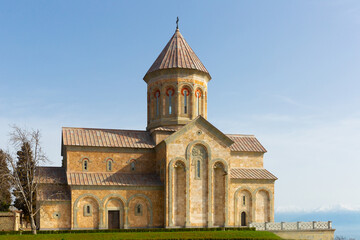Fototapeta premium Spring morning view of Saint Nino monastery near town of Sighnaghi, Kakheti, Georgia