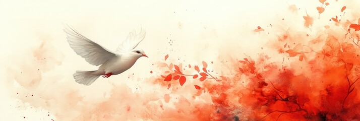 All Saints Day Lettering with Dove Watercolor Background for Religious Celebration Holiday Greeting Card