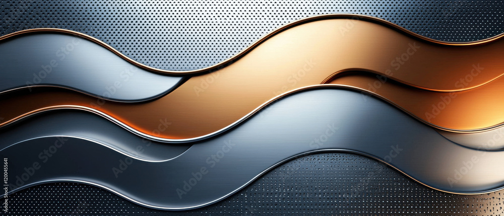 Aufkleber abstract background of sleek metallic waves in silver and gold create modern abstract background