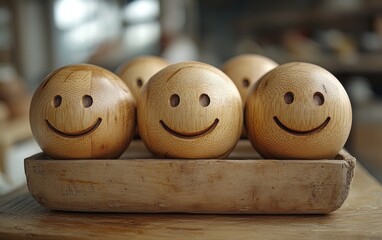 Wooden Emoticon Balls Illustration Customer Satisfaction Evaluation and Feedback Concepts for Business
