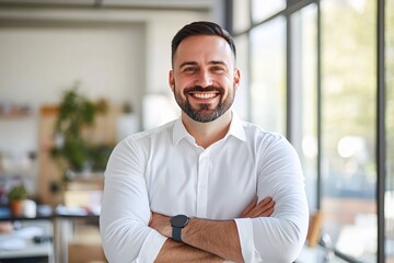 Fototapeta premium Confident Successful Businessman Smiling in Modern Office