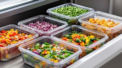 Obraz premium Fresh Chopped Vegetables Ready for Cooking Healthy Meal Prep Colorful Ingredients