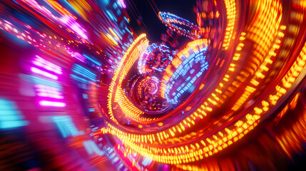 Colorful abstract crowd moving through a carnival, the bright lights of the rides and games creating a swirling, energetic background. Vintage Carnival Lights. Illustration