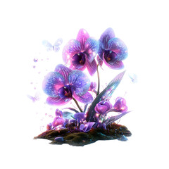 Enchanted Orchid Bloom with Sparkling Butterflies