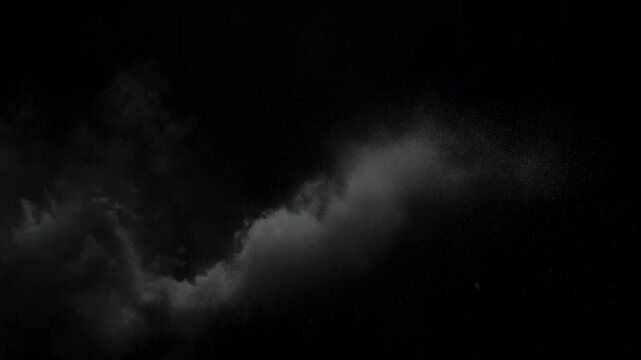 smoke on black A distressed white grainy texture with dust particles floating against black background. The abstract overlay effect, sense of snow, grain, or noise, ideal for adding depth and texture 