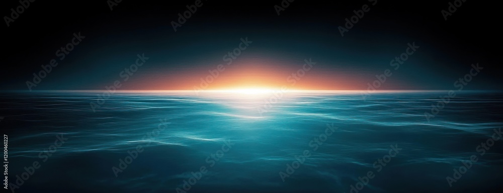 Poster tranquil teal gradient abstract artwork with horizon light source and smoke effect for studio displa