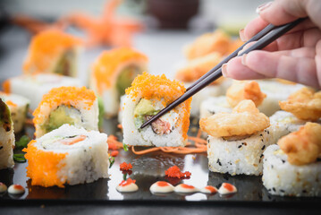 Fresh made colorful sushi served © Fotografium 
