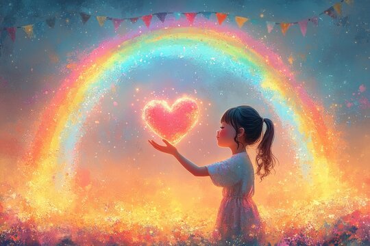 Volunteering Appreciation Greeting Cute Rainbow Illustration Thank You Heart Hand Flags