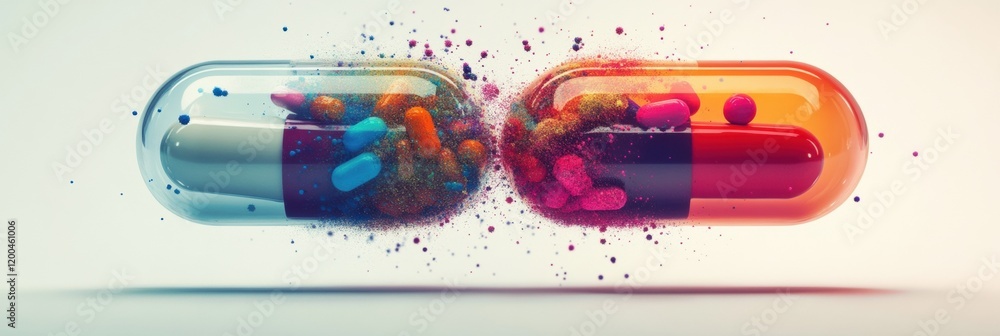 Fototapete colorful particles burst from split capsules in a vibrant display of motion and energy. generative a