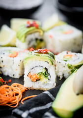 Fresh made colorful sushi served