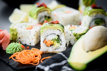 Fresh made colorful sushi served