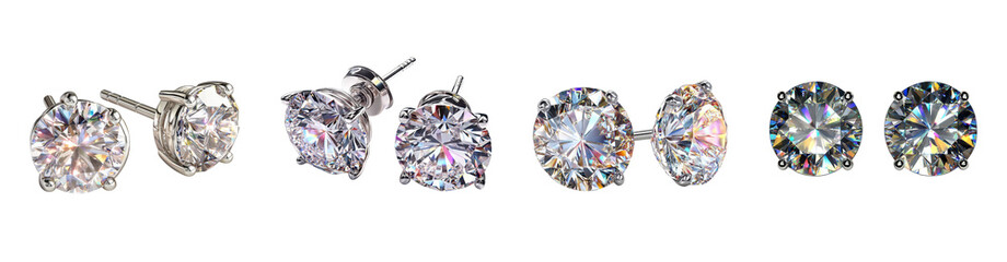 Sparkling Crystal Earring Set: A captivating set of four silver stud earrings featuring sparkling crystal gemstones of varying sizes and cuts, perfect for adding a touch of elegance to any outfit. 