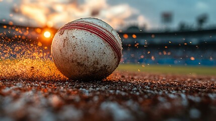 A cricket ball hitting the stumps during a tense moment in the game, with the bowler celebrating the wicket. 91