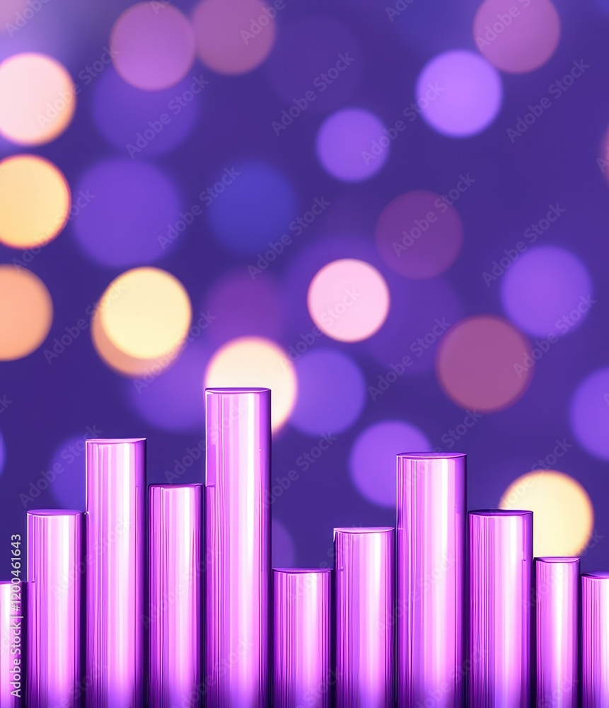 Poster abstract purple bar graph with bokeh background