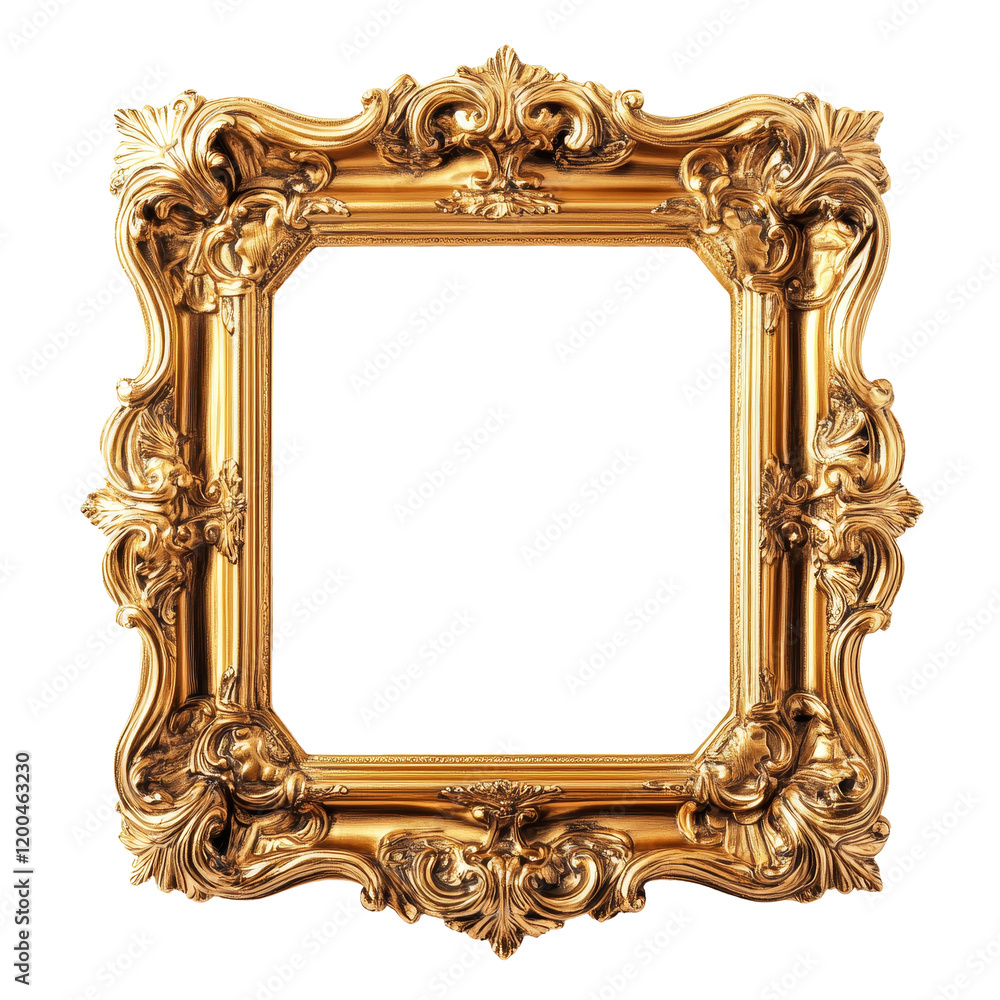 Poster elegant golden baroque picture frame isolated on a transparent background for artistic display and d