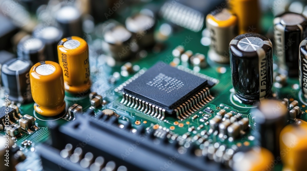 Poster a close-up of a cpu being installed into a motherboard on a technician's table.