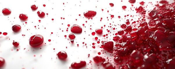 Red liquid spills on white, close-up. Background is blurred.  Website banner