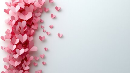 Pink hearts falling on white background, Valentine's Day card design