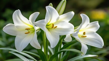 Fototapeta premium A close-up of delicate Easter lily petals with soft natural light.