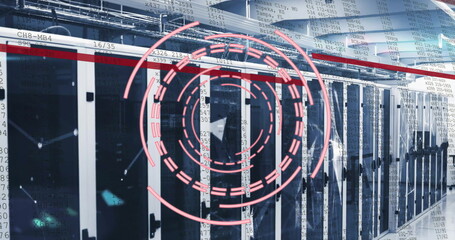 Image of data processing and scope over computer servers