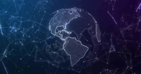 Image of network of connections over globe on black background