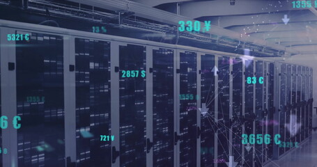 Image of numbers and data processing over computer servers