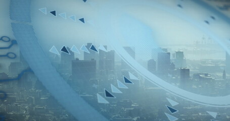 Image of scope scanning over cityscape