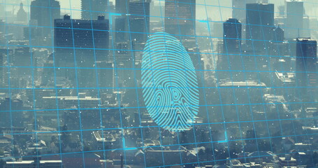 Image of padlocks and fingerprint over cityscape