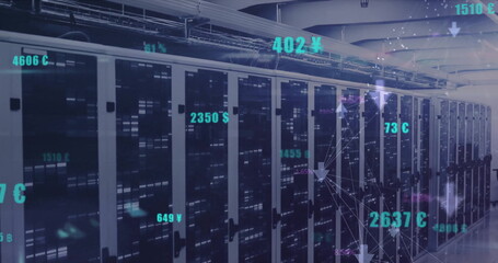 Image of numbers and data processing over computer servers