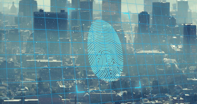 Image of padlocks and fingerprint over cityscape