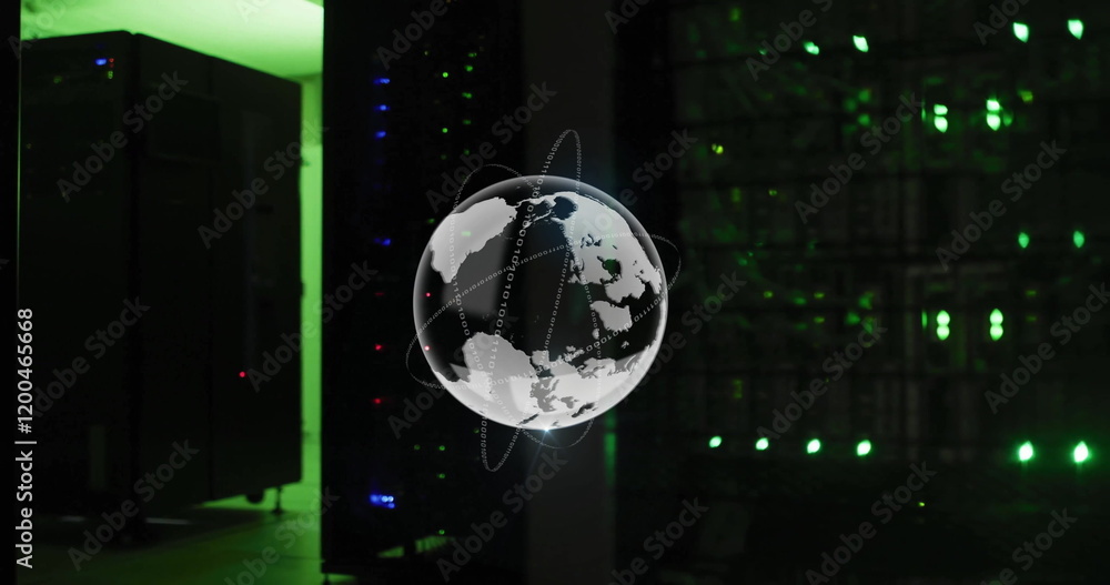 Aufkleber image of globe and data processing over computer servers