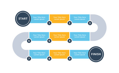 9 Steps Infographic Timeline with Editable Text for Business Presentation, Poster, Banner and Booklet.
