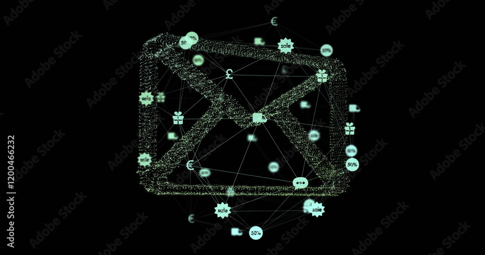 Aufkleber image of data processing and globe with icons over dark background