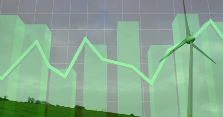 Image of wind turbine and data processing over landscape