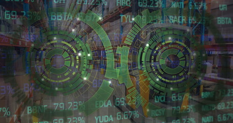 Image of financial data processing over warehouse