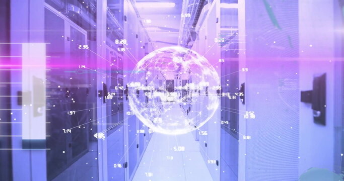 Image of globe with connections with digital data processing over computer servers