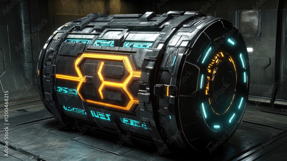 Poster a futuristic generator design glowing with sci-fi energy patterns.