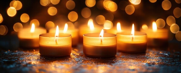 Celebration of All Saints Day with Glowing Candles and Bokeh Effect in Panoramic Design