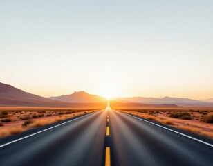Fototapeta premium Straight Road at Sunset with Mountain Horizon